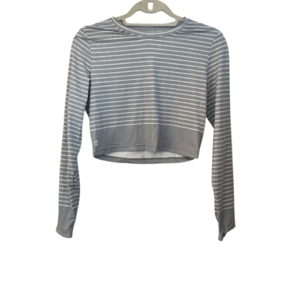 Senita Athletics Cropped Long Sleeve Top Gray White Stripe Size S